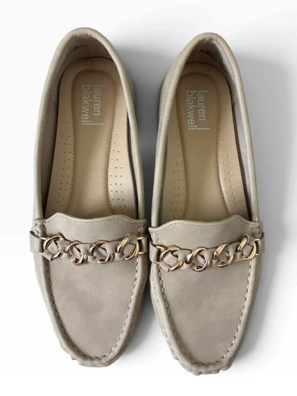 Lauren Blakwell Tan Chain-Trim Driving Loafers 8.5